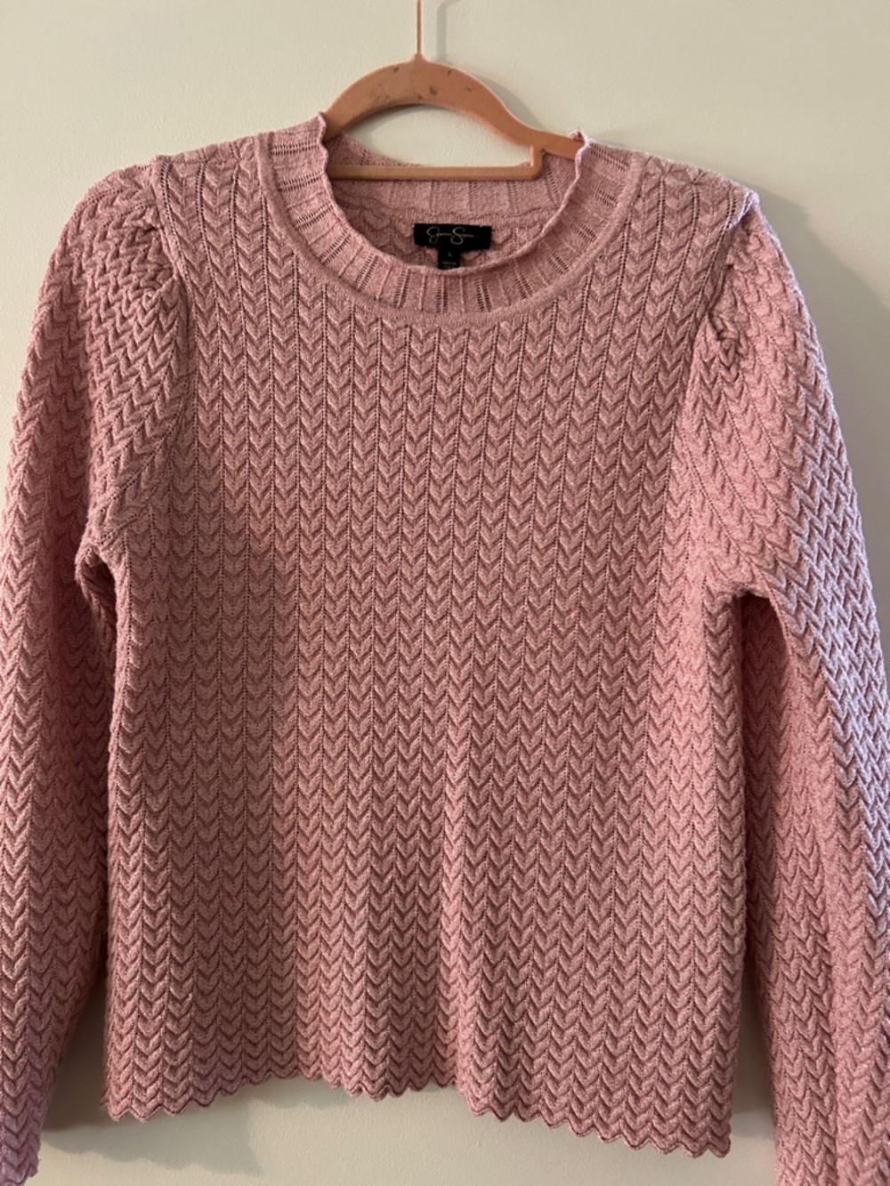 Pink metallic Cable Knit Crewneck Sweater